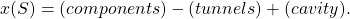   x(S)=(components)-(tunnels)+(cavity). 